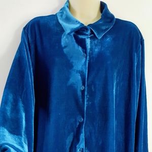 NWOT Blue Velvet Top XL Teal Casual Lounge Shirt